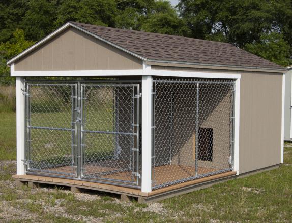 8x14 Double Dog Kennel with Clay Siding and White Trim