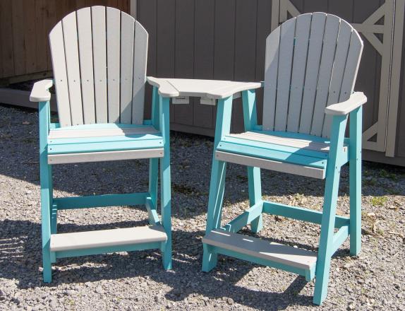 Pub Settee in Light Grey and Aruba Blue Poly Lumber